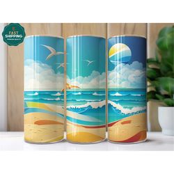 beach tumbler with straw, summer tumbler for her, beach theme cup for girl, ocean tumbler with straw, 20oz beach cup for