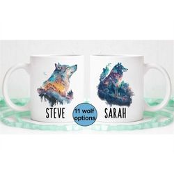 wolf mug, custom name coffee mug, wolf gift, wolf art, dishwasher safe