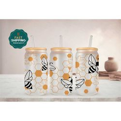 floral bee glass coffee cup for women, floral bee glass cup, bee glass cup, floral frosted glass cup for women,bee lover