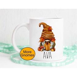 fall custom gnome mug, pumpkins and gnomes, pick your own gnome, name mug, custom gnome with personalization, dishwasher