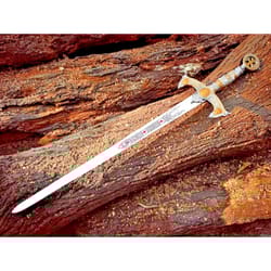 medieval knights templar sword | king arthur–inspired crusader arming sword | etched stainless steel historical blade