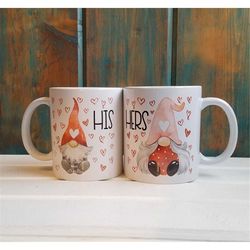 his and hers, gnome mugs, set of 2 mugs, gnome gift, hearts