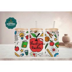 teacher glass cup, teacher iced coffee cup for women, cute teacher coffee cup, teacher appreciation cup with bamboo lid