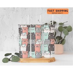 cat skinny tumbler, cat tumbler with lid and straw, cat gifts for women, cat mom gifts, cat dad gifts, cat tumbler cup,
