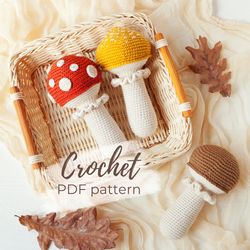 Mushroom Baby Rattles Crochet Pattern - Newborn First Soft Toy Instruction PDF - Easy Tutorial for Beginners