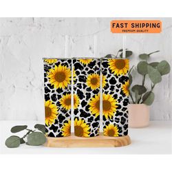 sunflower cowhide tumbler, sunflower cowhide gifts for women, sunflower cowhide tumbler with lid, western cowgirl tumble