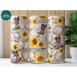 cowgirl sunflower boots tumbler for her, cow girl gifts for women, cow girl wine tumbler with straw, cowgirl wine tumble