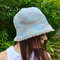 Panama for protection from the sun. Beige blue panama tulip. Summer linen bucket hat.