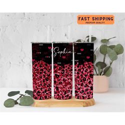 personalized valentine tumbler, valentine heart leopard tumbler for her, tumbler gift for valentine day, valentines day