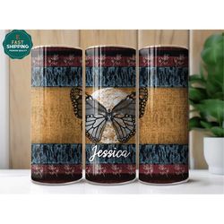 personalized floral butterfly tumbler with name, floral butterfly tumbler gift for her, custom floral tumbler gift for w