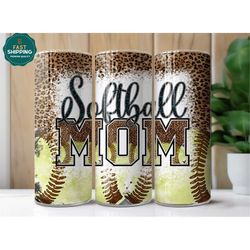 softball mom leopard tumbler gift for mom for mother's day, softball mom cup gift, softball mom tumbler cup, softball mo