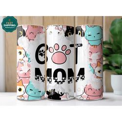 cat mom tumbler for mom for mother's day, mothers day gift for cat mom, cat tumbler gift for cat lover, cat mom travel m