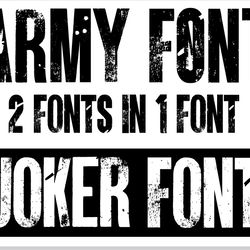 army font and joker font in one font / open type font & letters and numbers svg / distressed font