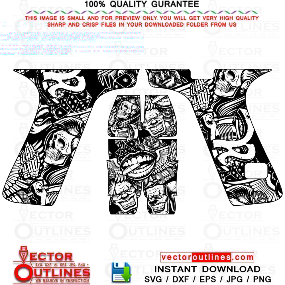 Glock 48 Hand Gun svg engraving file for cnc, laser engraving, with Tattoo Design v1.jpg