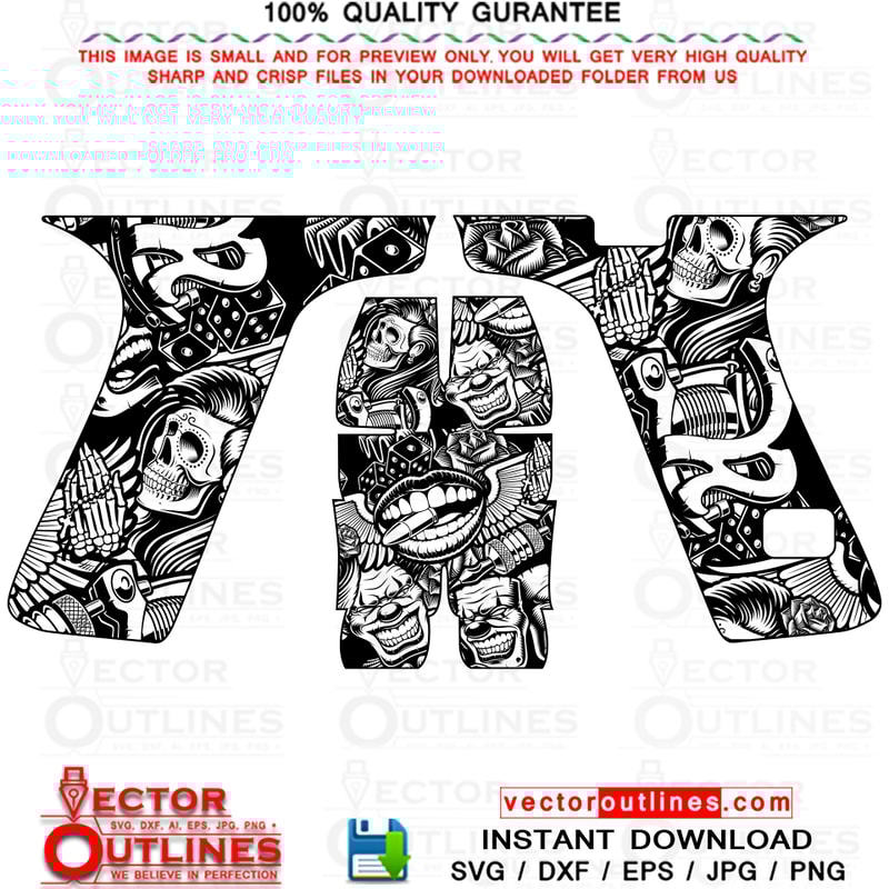 Glock 48 Hand Gun svg engraving file for cnc, laser engraving, with Tattoo Design v1.jpg