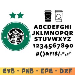 starbucks font and logo, mugs svg designs , starbucks svg fonts , ttf