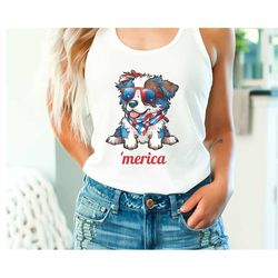 australian shepherd patriotic puppy july 4th racerback tank, 4th o july shirts, unapologetic patriot puppie, dog 4th of