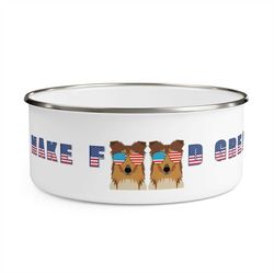 collie 'make food great again' dish, 'merica, patriotic collie food dish, portable dog food dish, custom dog food bowl,