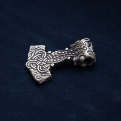 Thor's hammer Mjolnir with floral ornament. Viking necklace. Norse jewelry. Handmade jewelry