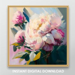 art print pink peony home decor inexpensive gift office wall art large prints digital posters painting  digital download