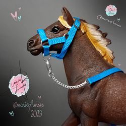 Schleich horse Vivid Blue Halter and chain Lead Rope set custom toy accessories handmade realistic model MariePHorses