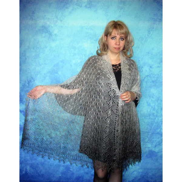 Hand knit gray women's scarf, Handmade Russian Orenburg shawl, Goat wool cover up, Lace pashmina, Kerchief, Stole, Tippet, Warm wrap, Shoulder cape, Gift for he