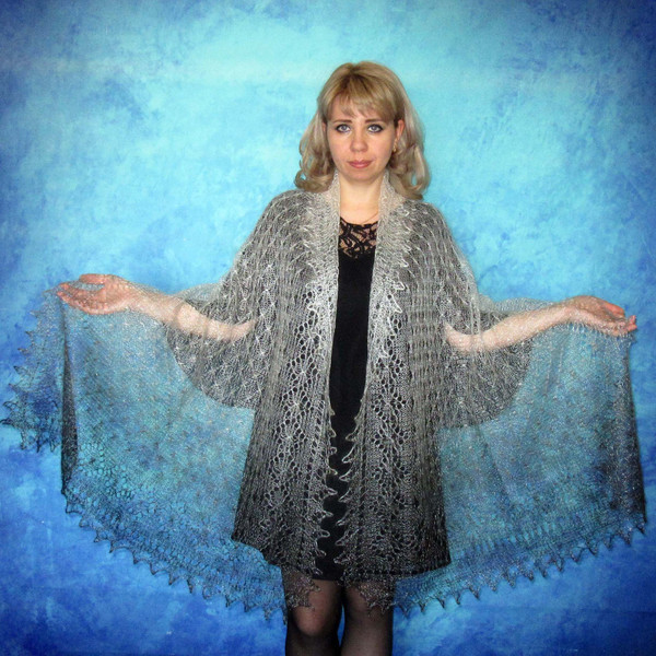 Hand knit gray women's scarf, Handmade Russian Orenburg shawl, Goat wool cover up, Lace pashmina, Kerchief, Stole, Tippet, Warm wrap, Shoulder cape.JPG