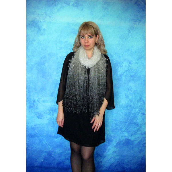 Hand knit gray women's scarf, Handmade Russian Orenburg shawl, Goat wool cover up, Lace pashmina, Kerchief, Stole, Tippet, Warm wrap, Shoulder cape, Gift for wi