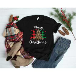 christmas tree shirt, leopard tree shirt, merry christmas shirt for family, christmas family matching, leopard merry chr