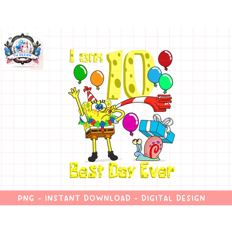 Mademark x SpongeBob SquarePants - SpongeBob I am 10 Years Old Birthday Party png, sublimation.jpg