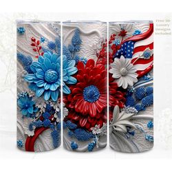 3d patriotic tumbler wrap sublimation, 3d floral american