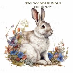 rabbit flower art bundle of 5, nature inspired, beautiful