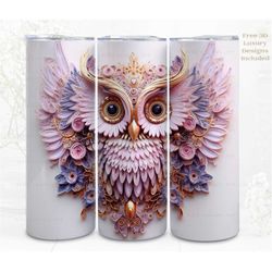 3d flower tumbler wrap, embroidered owl 3d digital art