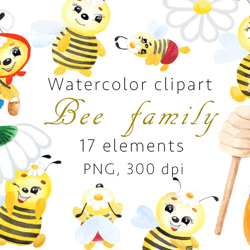 watercolor clipart bee family, png