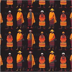 traditional people vector digital pattern, printable