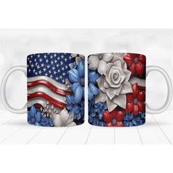 3D Mug Wrap, Floral Flag Patriotic 3D Sublimate