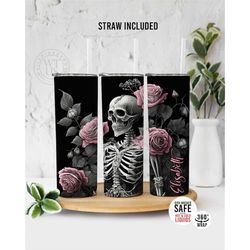 skull and skeleton tumbler , halloween tumbler , gift for her, fall name tumbler ,tumbler gift, skull tumbler