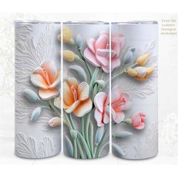 3d floral tumbler wrap sublimation freesia florals, 300dpi straight skinny 20 oz tumbler wrap, 3d design, commercial use