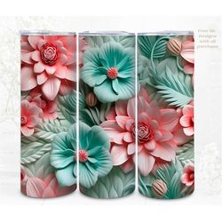 3D Sublimation Tumbler Wrap, Mink Pink Flowers 3D Designs, 300dpi PNG, 20oz Skinny Tumbler Wrap, Commercial Use