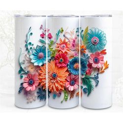 3d tumbler wrap sublimation, quilling spring flowers 20oz skinny straight tumbler wrap, png 300 dpi, commercial use