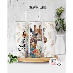 cute floral giraffe tumbler - giraffe tumbler - personalized giraffe tumbler - giraffe tumbler - giraffe gifts for her