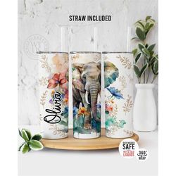 cute floral elephant tumbler - elephant tumbler - personalized elephant tumbler - ocean tumbler - elephant gifts for he
