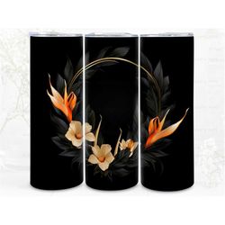 lux bird of paradise wreath digital art print, sublimation, straight skinny 20 oz tumbler wrap, fabrics, wall art, pod,