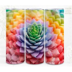 3d succulent tumbler wrap sublimation rainbow succulent, 300dpi straight skinny 20 oz tumbler wrap, 3d design, commercia
