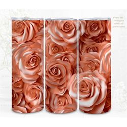 3D Sublimation Tumbler Wrap, Rose Gold Roses 3D Designs, 300dpi PNG, 20oz Skinny Tumbler Wrap, Commercial Use