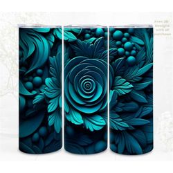 3d flower tumbler wrap, ornate wooden floral digital art, sublimation, straight skinny 20 oz tumbler wrap, instant downl