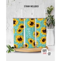 custom sunflower tumbler - teal sunflower tumbler - sunflower tumbler gifts - tumbler with straw - personalized teal sun
