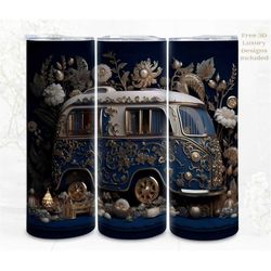 3d camping tumbler wrap, silver_gold_camper 3d digital art, papercraft sublimation, straight skinny 20 oz tumbler wrap,