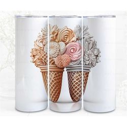 3d tumbler wrap sublimation, floral lux ice cream 20oz skinny straight tumbler wrap, png 300 dpi, commercial use