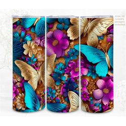 3d seamless tumbler wrap sublimation lux gold purple butterfly, 3d sublimation, 300dpi straight skinny 20oz tumbler, com